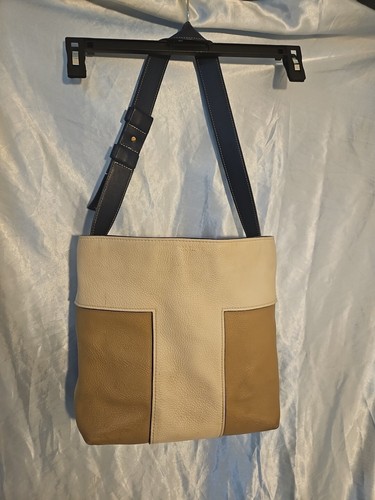 Borsa a tracolla Tory Burch Block T Pebbled bicolore Hobo nuova avorio savana $558