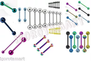 1X Anodized Titanium Straight Barbell Tongue Nipple Ring Body Piercing Bar - Picture 1 of 3