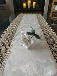 Dresser Scarf Table Runner Doily Rose Lace Jacquard Champagne Color 54" x 16" - Picture 1 of 5