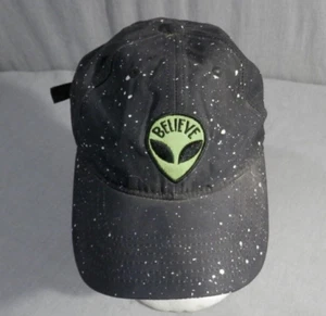 Child Size Believe Alien adjustable cap hat Black with Stars Green Head Patch - Picture 1 of 6
