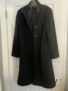 DKNY Damen schwarzer Walker Wintermantel Größe 10 schwarz Wollmischung wadenlang - Bild 1 von 14