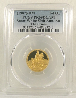 1987 1/4 oz GOLD SNOW WHITE 50TH ANN "THE PRINCE" COIN PCGS PR69 DCAM - Image 1 of 2