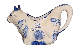 Vtg. Blue & White Cow Ceramic Creamer Arnart Creations Japan 1950s Delft Inspire - Picture 1 of 7