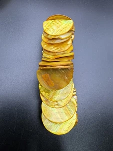 Vintage Large Abalone Shards Orange Peach Stretch Cuff Bangle Bracelet D9 - Picture 1 of 7