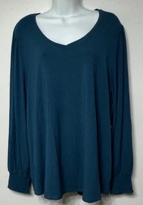Chico’s Blouse women’s Plus Size XXL Teal V-neck Smocked Sleeve Pull-over NEW - Picture 1 of 10