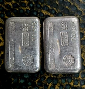 2x10oz .999 Vintage Perth Mint Silver Poured Bars With Consecutive Serials - Picture 1 of 6