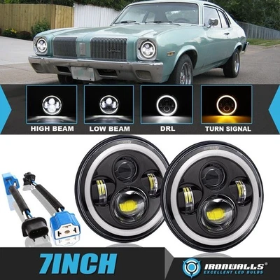 Par DOT Faróis LED 7" Polegadas Hi/Lo DRL Olhos de Anjo para Oldsmobile Omega 73-79 - Imagem 1 de 4