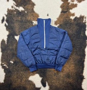 Vtg Eddie Bauer Down Pullover Puffer Jacket 1/2 Zip 80s Blue USA Made @WW *read* - Picture 1 of 10