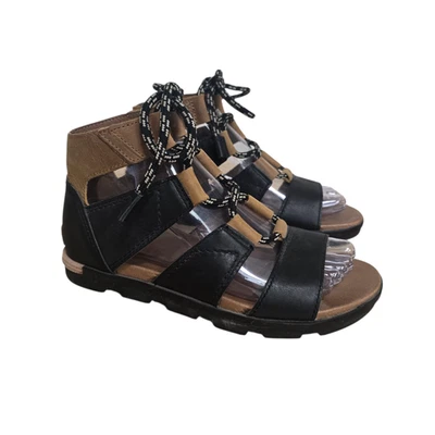 Sorel Zapatos Mujer Talla 8 Negro Tostado Gladiador Sandalias de Cuero con Cordones NL2496-010 Foto 1 de 4