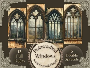 Rainwashed Windows Junk Journal Kit Gothic Rain Ephemera Printable Pages - Picture 1 of 6