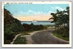 Cartolina litografica vintage West Chop Road Vineyard Haven Massachusetts - Foto 1 di 2