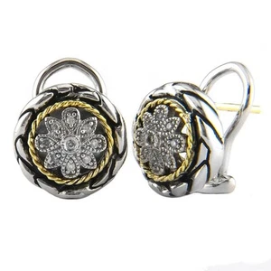Andrea Candela 18k Gold & Sterling Diamond Vintage Halo Cable Earrings ACE303/11 - Picture 1 of 1