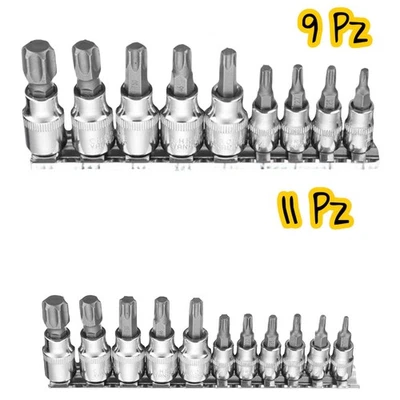 Set Bussole Torx 9 o 11 Pz Attacco 1/2", 1/4" e 3/8"  Acciaio Cromato CR-V Chiav - Immagine 1 di 4