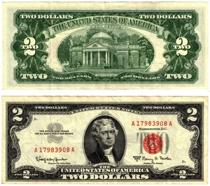 1963 A USA 2 Dollar Banknote UNITED STATES AMERICA Red Seal P382a Granahan Fowle - Picture 1 of 1