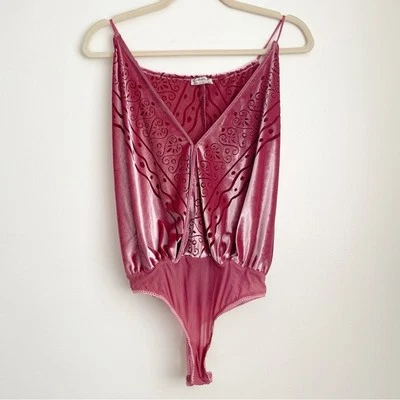 Free People Velvet burnout Bodysuit Sz S Fairy Ethereal  Whimsical Body Talk Tie - Image 1 of 4