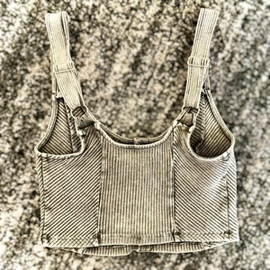 Senfsamen || Geripptes Button Down Crop Top - taillierter Bustier Style - Gr. S ✨Neu mit Etikett✨ - Bild 1 von 4