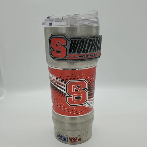 North Carolina State Wolfpack Ergonomic Grip Travel Mug 16 oz- Red & Silver Cover