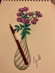 ORIGINAL FARBSTIFT ZEICHNUNG ROSEN - Bild 1 von 3
