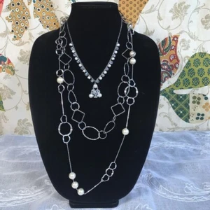 3 Halskette Set Perlen Klarglasperlen Silber Kette Struktur Glieder Freizeit - Bild 1 von 9