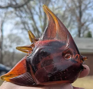 Vintage MURANO Hand Blown Amber Art Glass ANGEL FISH Paperweight - Picture 1 of 6