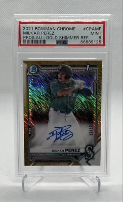 2021 Bowman Chrome Milkar Perez Gold Shimmer Refractor Auto /50 PSA 9 - Image 1 of 3