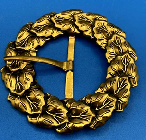 BELT BUCKLE vtg 1980s women STATEMENT large goldtone Leaves sew-on sash style - Foto 1 di 5