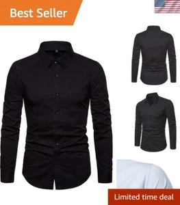 Versatile Men’s Long Sleeve Black Dress Shirt - Perfect for Work and Leisure - Picture 1 of 8