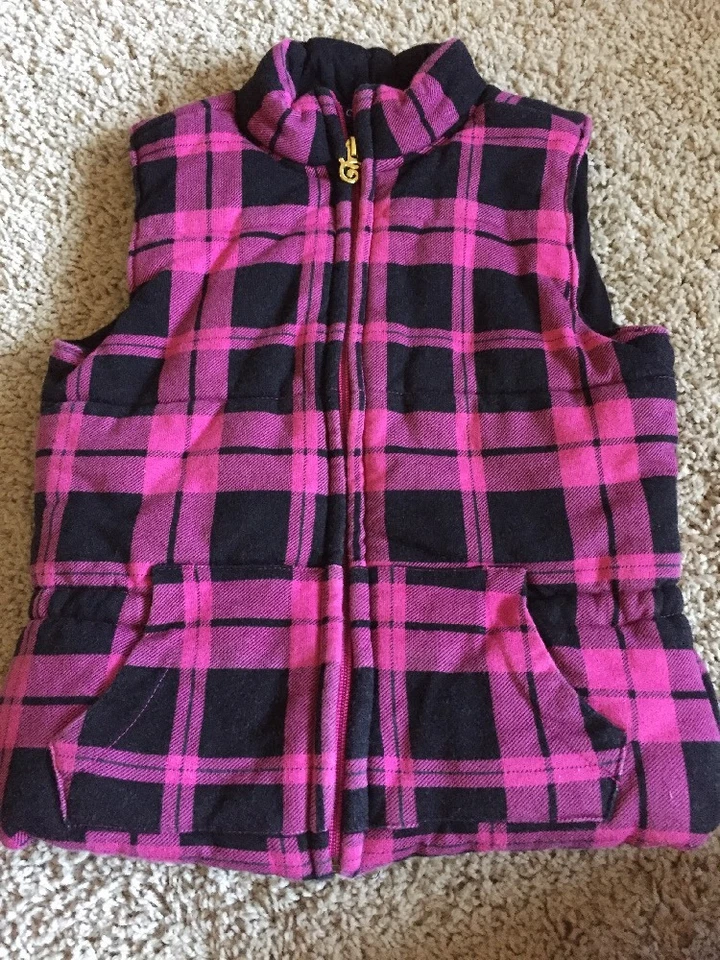 COLETE XADREZ PESADO EUC CHAPS rosa preto inverno outono meninas jaqueta 6X 6 X bolsos - Imagem 1 de 1