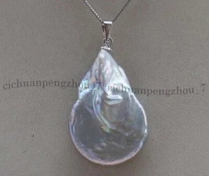 Teardrop 15x20mm Silver Gray Natural Freshwater Pearl Pendant Chain Necklace - Picture 1 of 4