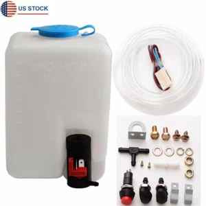 Universal 12V Car Windshield Washer Bottle Reservoir Pump Tank Kit Hose Jets Kit - Picture 1 of 9