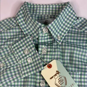 Class Club Boys' Lightweight Green and Blue Checkered Button Down Shirt 4/5 NWT - Picture 1 of 5