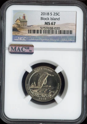 2018-S Block Island Quarter NGC MS67 MAC Quality ✔️ - Image 1 of 2