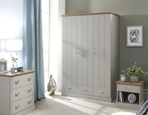 Kendal 3 Door Wardrobe Hanging Rail & 3 Storage Drawers Bedroom Living Grey - Picture 1 of 1