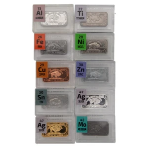 10 x 1 Gram Periodic Element Metal Ingots SILVER x 2 IRON TIN NICKEL TITANIUM - Picture 1 of 4