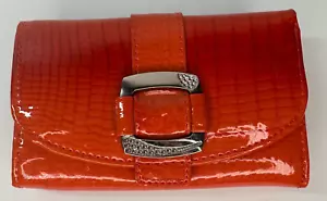 Orange Leather Croc Embossed Leather Wallet Silver Hardwear Purchased In Italy - Picture 1 of 14