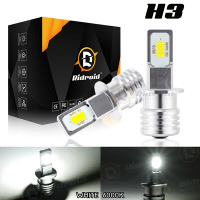 2pcs H3 LED Headlight 100W 10000LM FOG Light Bulbs 6000K White Driving DRL Lamp - Image 1 of 4