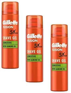 3 X Gillette Fusion 5 Shave Gel for Men with Almond Oil, For Sensitive Skin - Picture 1 of 7