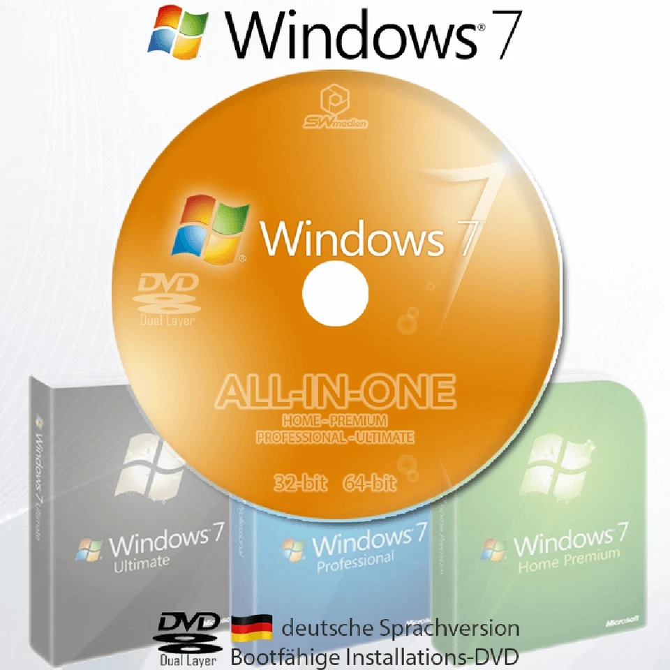 WINDOWS 7 HOME PREMIUM PROFESSIONAL ULTIMATE INSTALLATIONS DVD BOOTFÄHIG - Bild 1 von 1