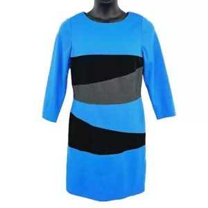 Vestido Carlisle Colorblock Vaina Midi 12 Manga Larga Azul Negro Gris Cremallera Trasera - Imagen 1 de 11