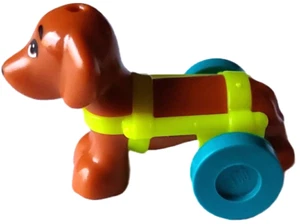 LEGO Hund Friends, Dackel mit neongelb Rollstuhl Gurke Behindertenhund NEU - Bild 1 von 3