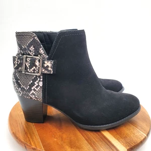 Vionic Ankle Boots Naomi Women’s 7 Black Suede Block Heeled Zip Booties Comfort - Picture 1 of 12