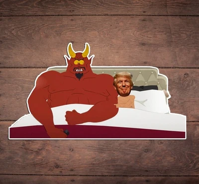 Trump with Satan Die Cut Sticker, Funny, Liberal, FDT, Anti Trump South Park - Image 1 of 2