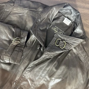 Brooks Brothers Bomber Jacket 40 Brown Leather Alpaca Wool Italian Moto Read - Picture 1 of 17