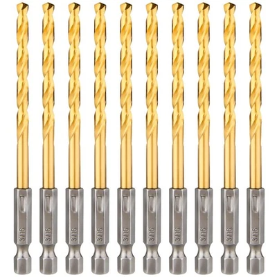 Hex Shank Drill Bits - Set of 10Pcs, 3/16 Inch Premium 4341 HSS 3/16in, 10PCS  - Image 1 of 4