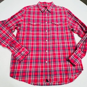 Untuckit Button Down kariert rot blau weiß leichtes Baumwollhemd Herren Large - Bild 1 von 16