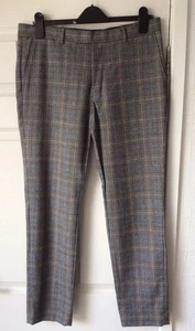 Men's Suit Trousers 34 Waist 30 Leg Moss London Slim Fit Grey Check Wool Blend - Picture 1 of 9