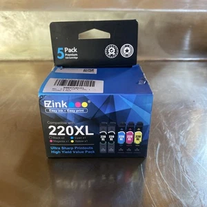 EZink 220XL 5 Pack Sealed- Black  x2, Cyan x1, Magenta x1, Yellow x1. Box open.  - Picture 1 of 4