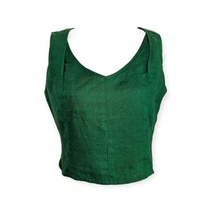TALBOTS Emerald Crop Blouse IRISH LINEN Sz 4 Tank Shell Crossover Straps - Picture 1 of 9