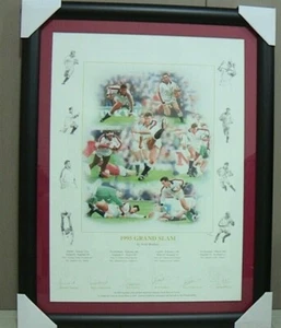 1995 GRAND SLAM SIGNED FRAMED PRINT BY 5 ENGLISH PLAYERS CLEARANCE SALE - Picture 1 of 7