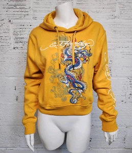 Ed Hardy Junior Size L Marigold Dragon Graphic Print Crop Hoodie - Picture 1 of 10